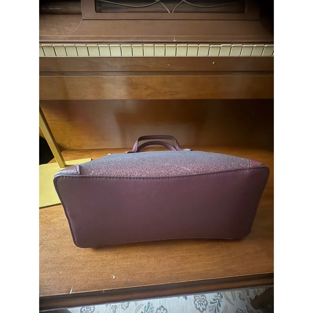 Kate Spade New York Glitter Crossgrain Leather Satchel‎ Crossbody Plum Purple